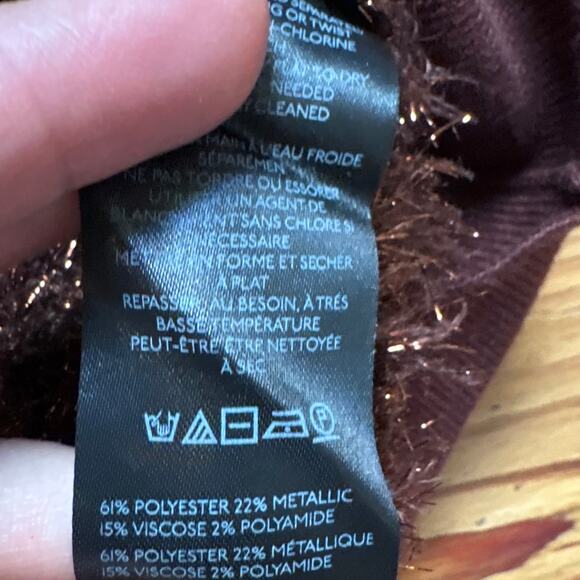 Anthropologie Maeve Violetta brown short sleeve tinsel open back sweater SIZE M - Picture 6 of 7